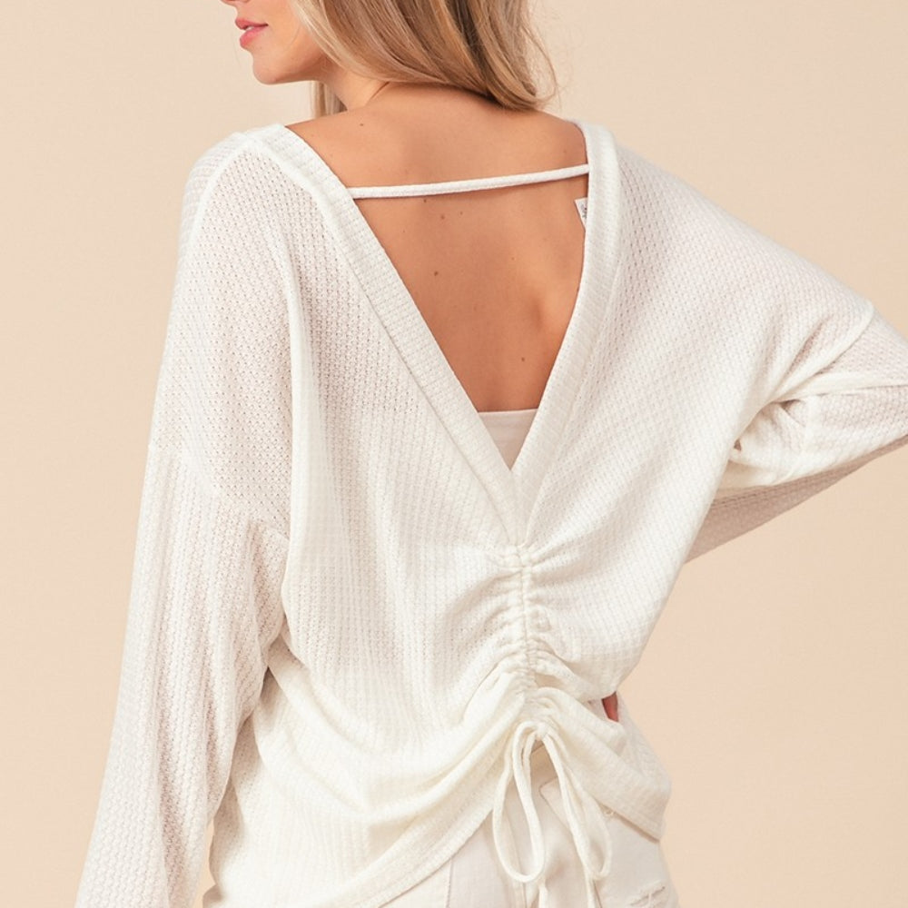 
                      
                        Waffled Backless Drawstring T-Shirt
                      
                    