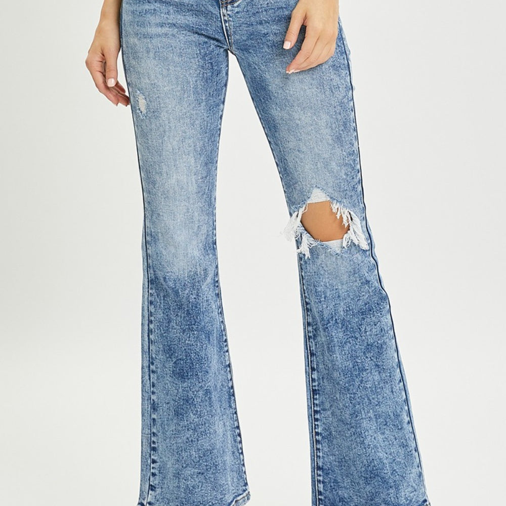 
                      
                        RISEN High Rise Distressed Flare Jeans
                      
                    