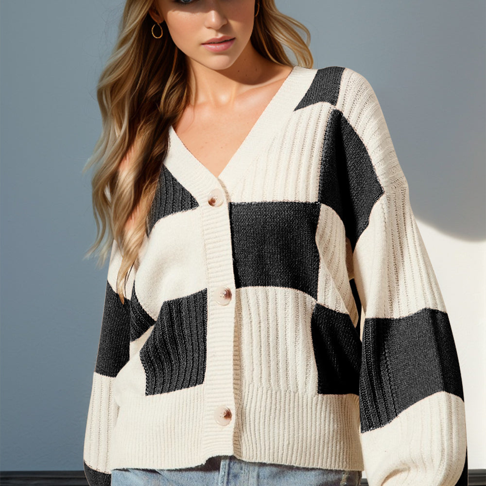 
                      
                        Checkered Dropped Shoulder Cardigan
                      
                    