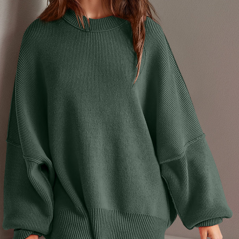 
                      
                        Side Slit Round Neck Long Sleeve Sweater
                      
                    