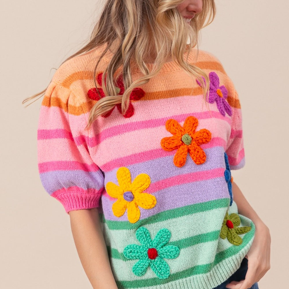 
                      
                        Flower Patch Puff Sleeve Striped Sweater
                      
                    