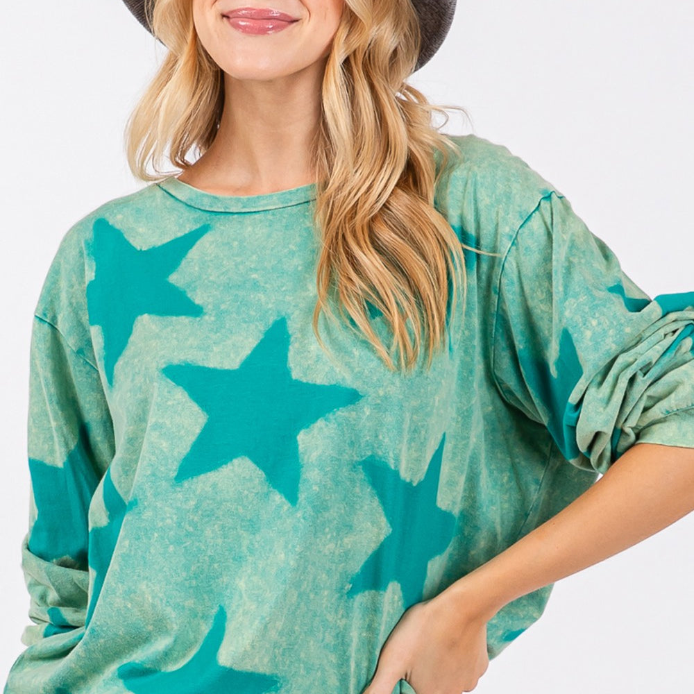 Mineral Wash Star Pattern T-Shirt