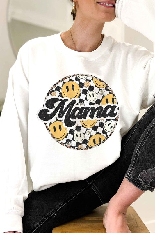 CHECKERED HAPPY FACE MAMA Graphic Sweatshirt