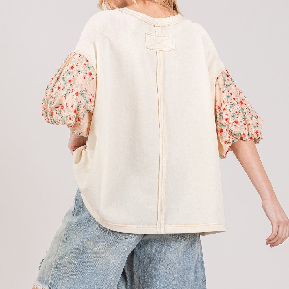 Round Neck Bubble Sleeve Oversize Top