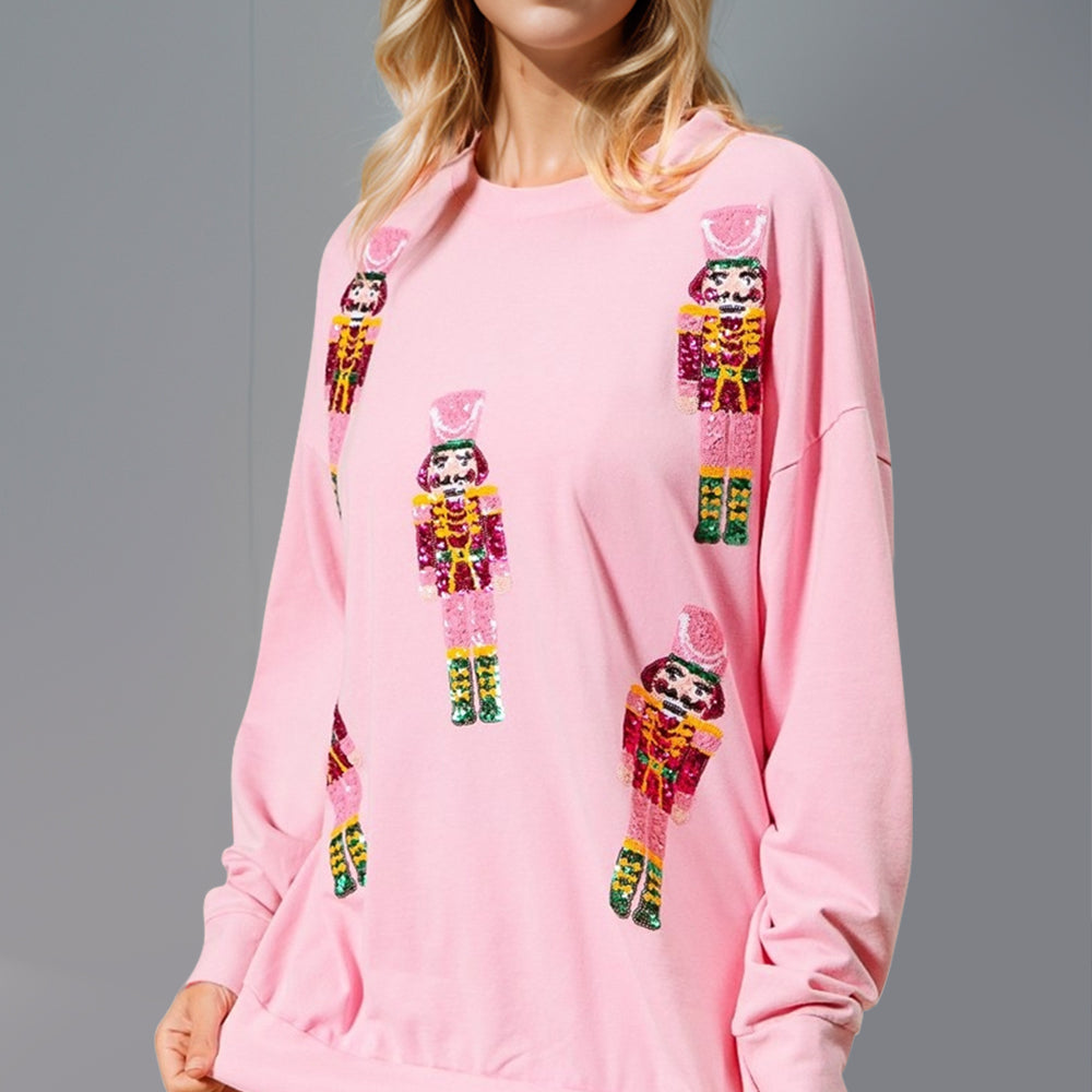 Sequin Nutcracker Round Neck Long Sleeve Sweatshirt