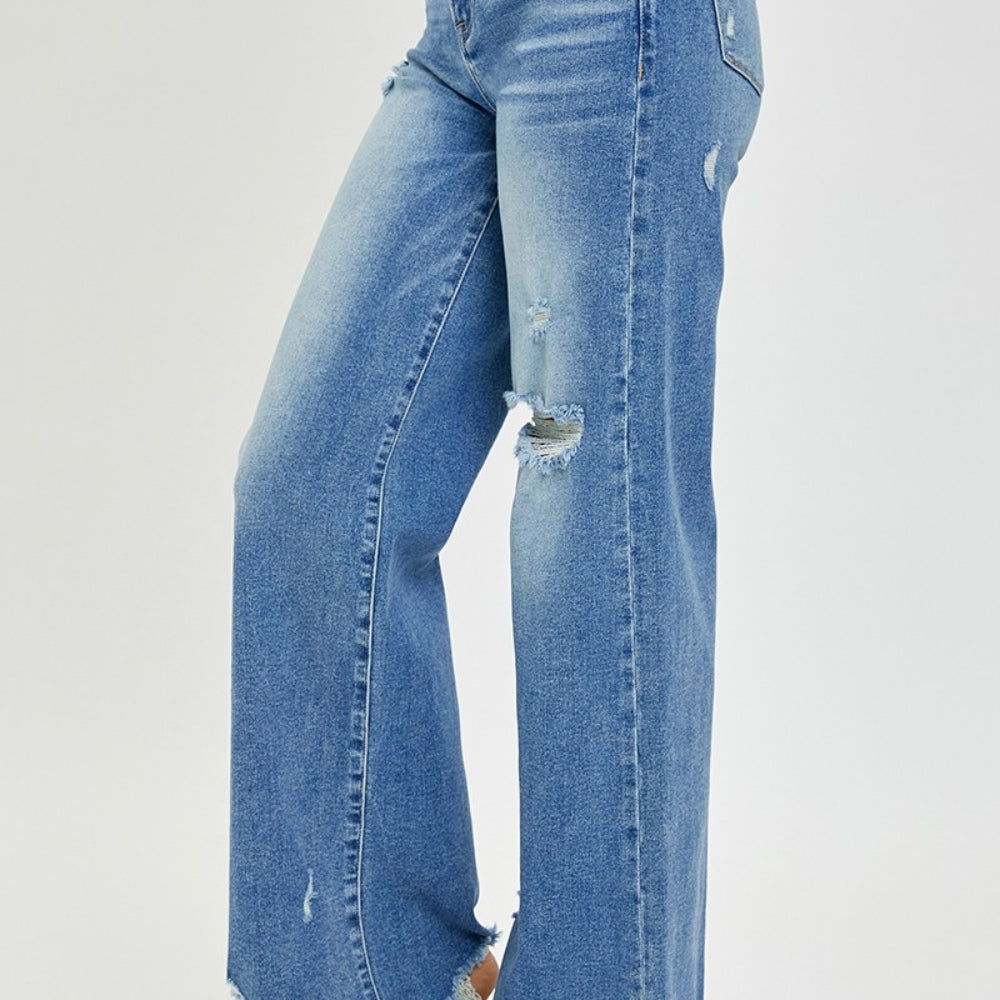 
                      
                        Risen High Rise Frayed Hem Wide Leg Jeans
                      
                    