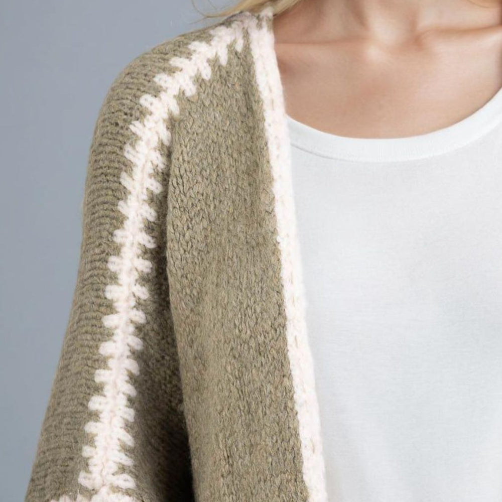 
                      
                        Contrast Open Front Dropped Shoulder Cardigan
                      
                    