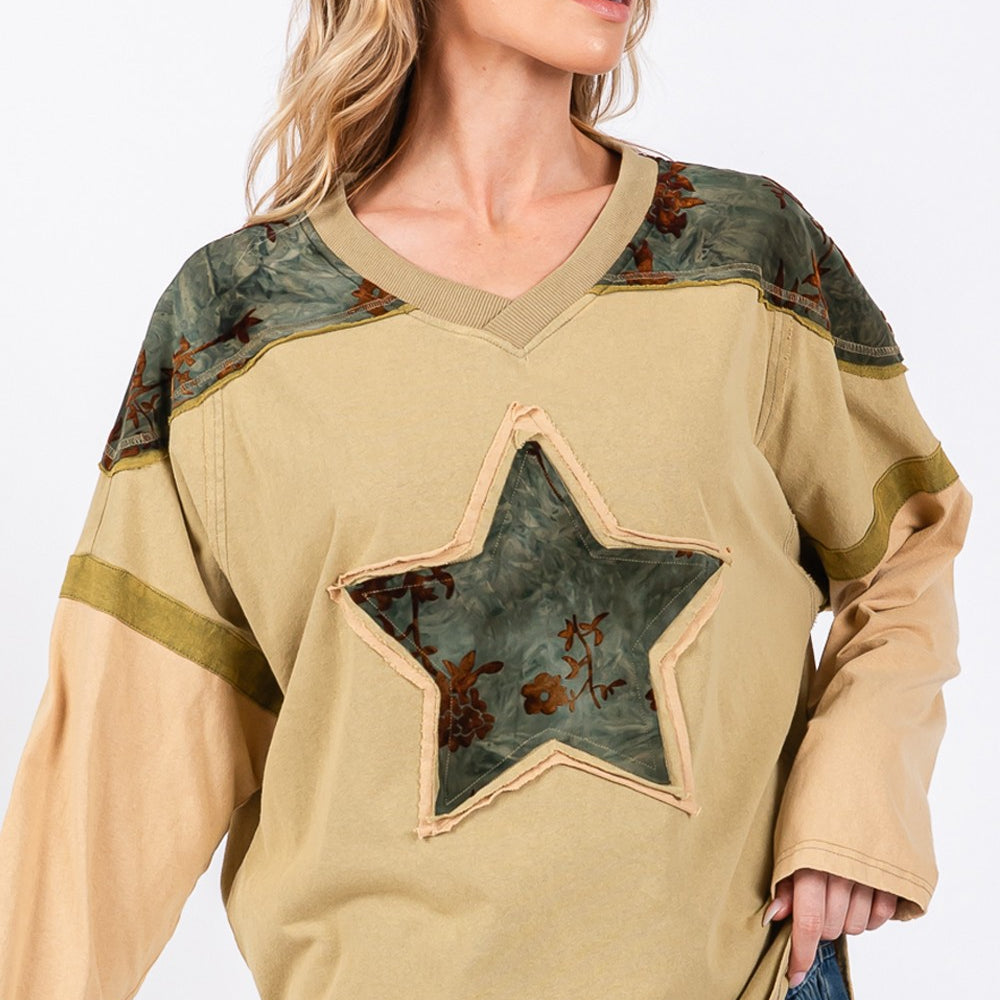 
                      
                        Star Patch Long Sleeve Color Block T-Shirt
                      
                    