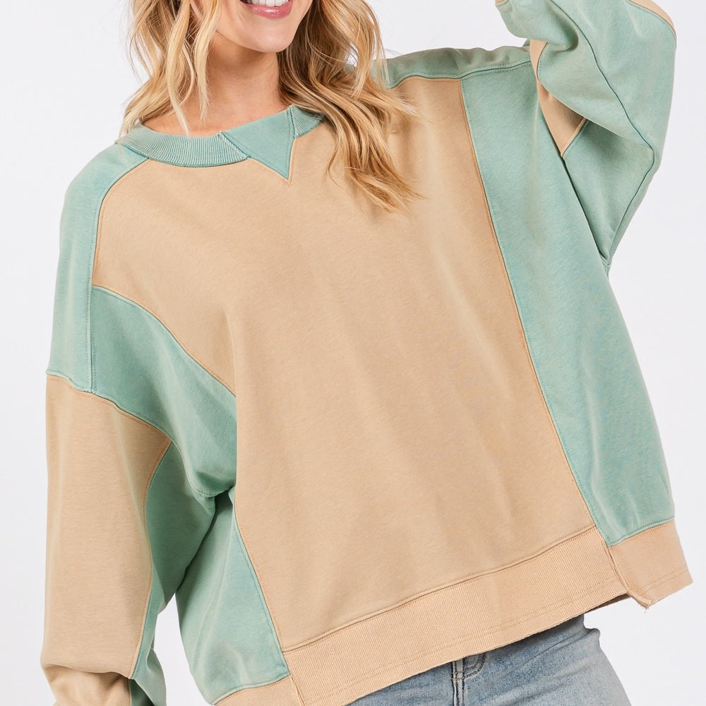 Color Block Round Neck Sweatshirt