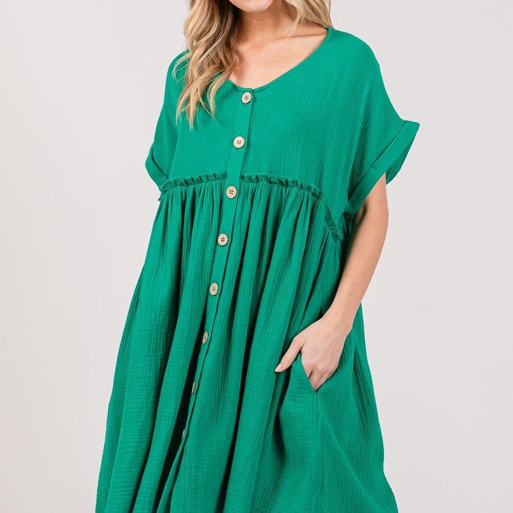 
                      
                        Button Up Short Sleeve Dress
                      
                    