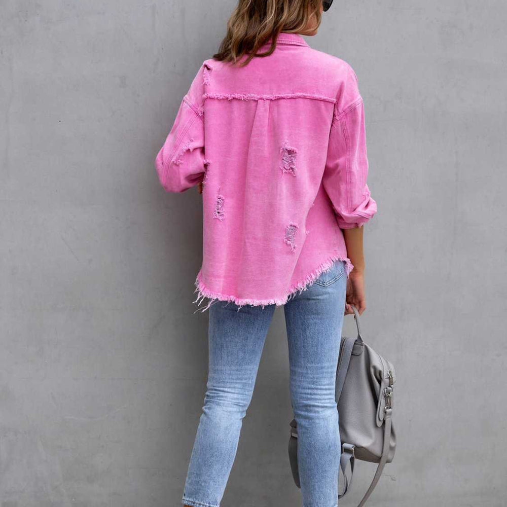 
                      
                        Distressed Drop Shoulder Denim Jacket
                      
                    