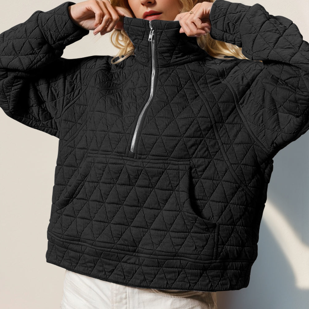 
                      
                        Half Zip Long Sleeve Quilted Sweatshirt with Pocket
                      
                    