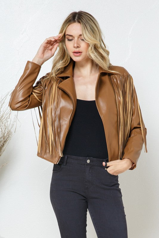 Brynne Faux Leather Moto Fringe Jacket