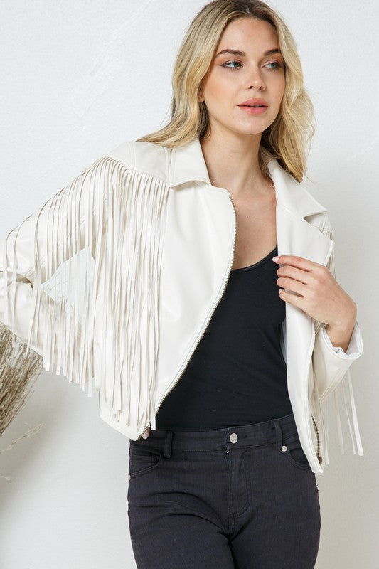 Brynne Faux Leather Moto Fringe Jacket