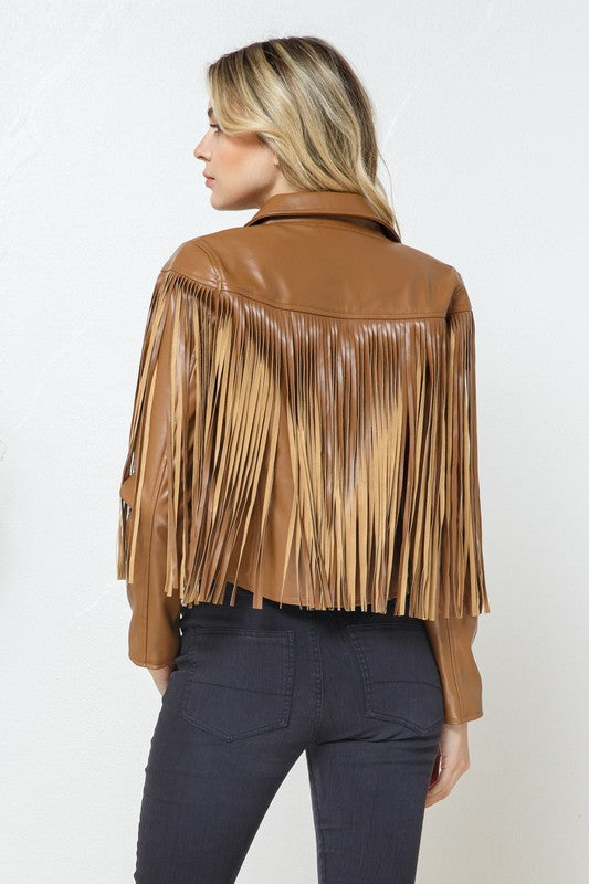 Brynne Faux Leather Moto Fringe Jacket