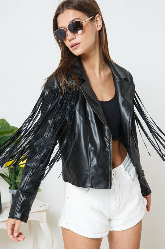 Brynne Faux Leather Moto Fringe Jacket