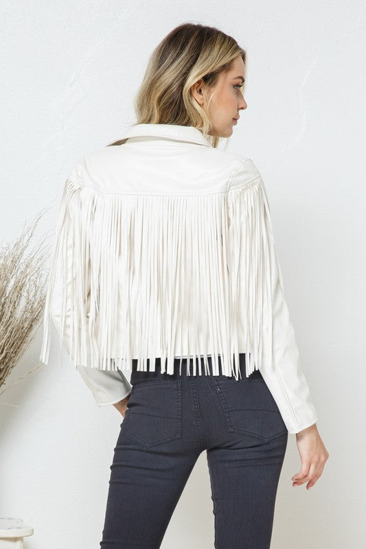 Brynne Faux Leather Moto Fringe Jacket