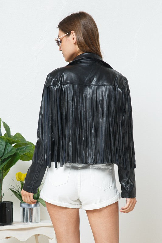 Brynne Faux Leather Moto Fringe Jacket