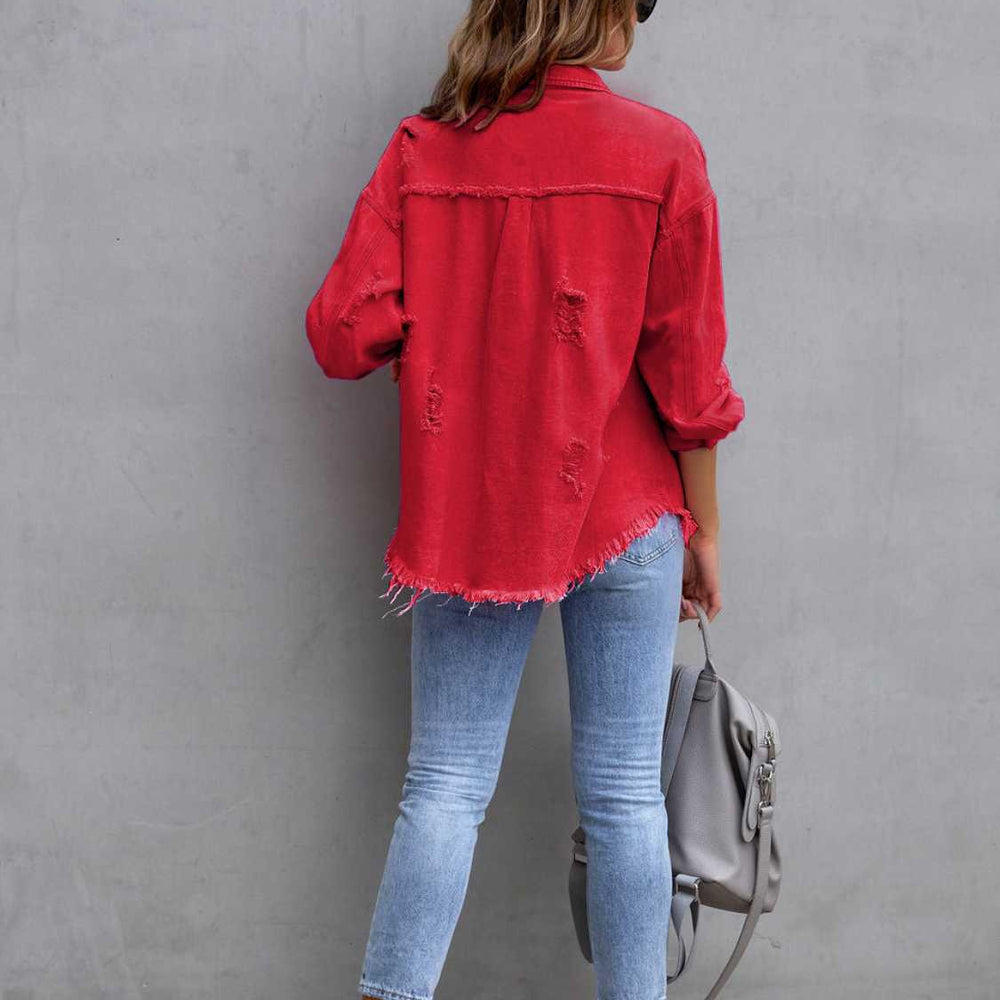 
                      
                        Distressed Drop Shoulder Denim Jacket
                      
                    