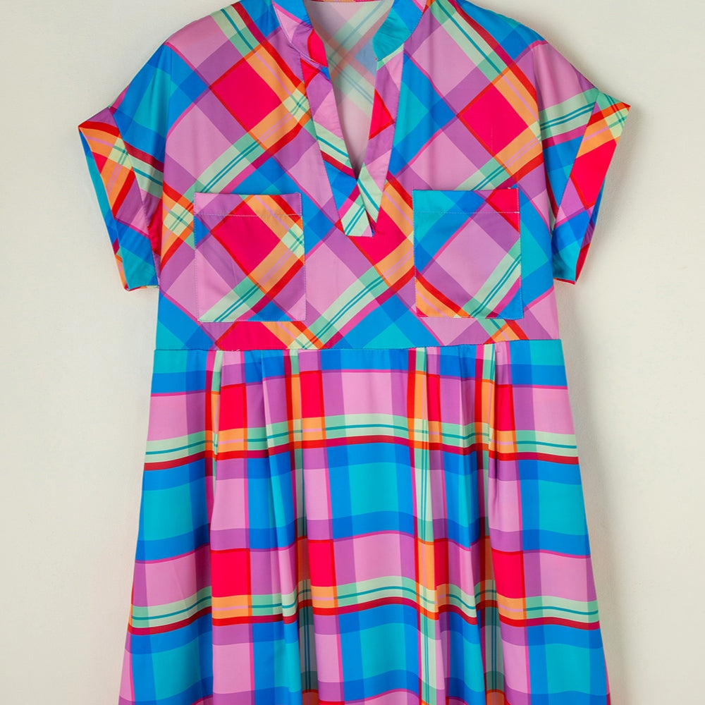 
                      
                        Plaid Notched Short Sleeve Mini Dress
                      
                    