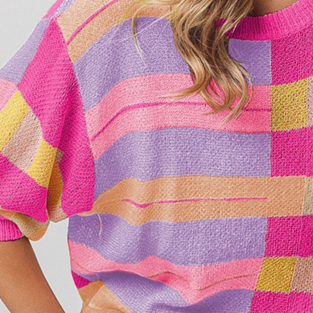 
                      
                        Multi Color Striped Round Neck Knit Top
                      
                    