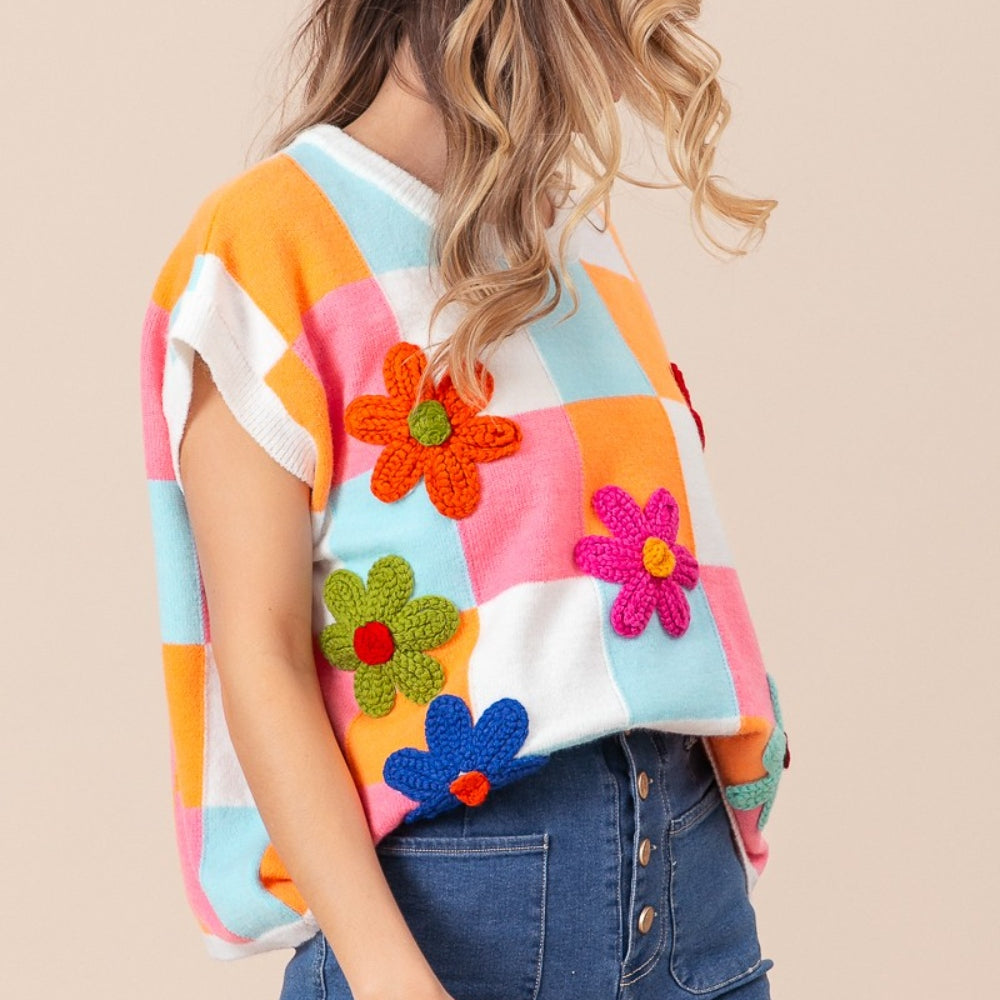 
                      
                        Flower Patch Checkered Sweater Vest
                      
                    