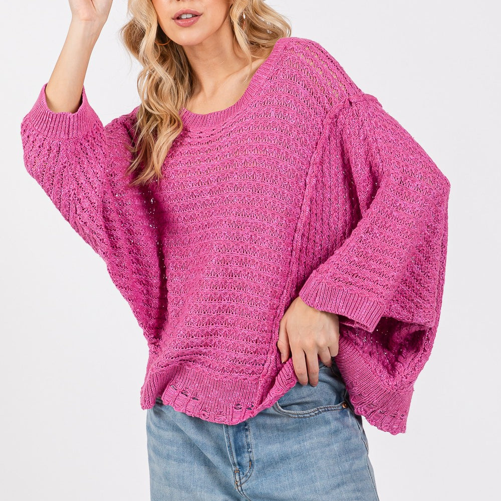 
                      
                        Distressed Asymmetrical Open Stitch Sweater
                      
                    