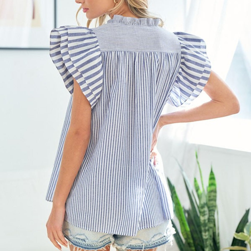 Striped Flutter Sleeve Blouse