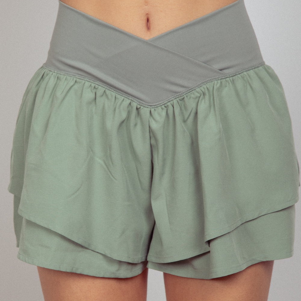 V-Shaped High Waist Layered Active Shorts