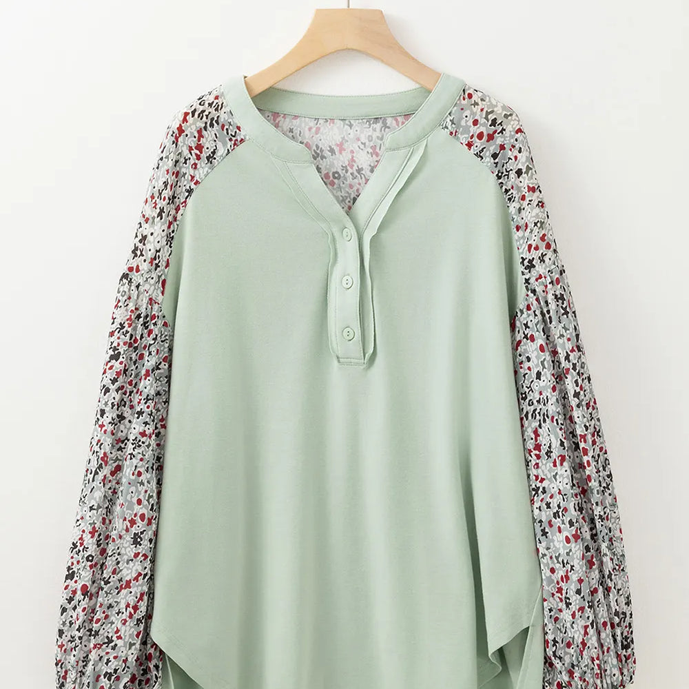 
                      
                        Printed Notched Long Sleeve Blouse
                      
                    