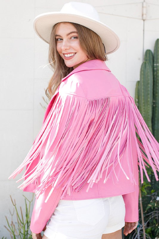 Brynne Faux Leather Moto Fringe Jacket