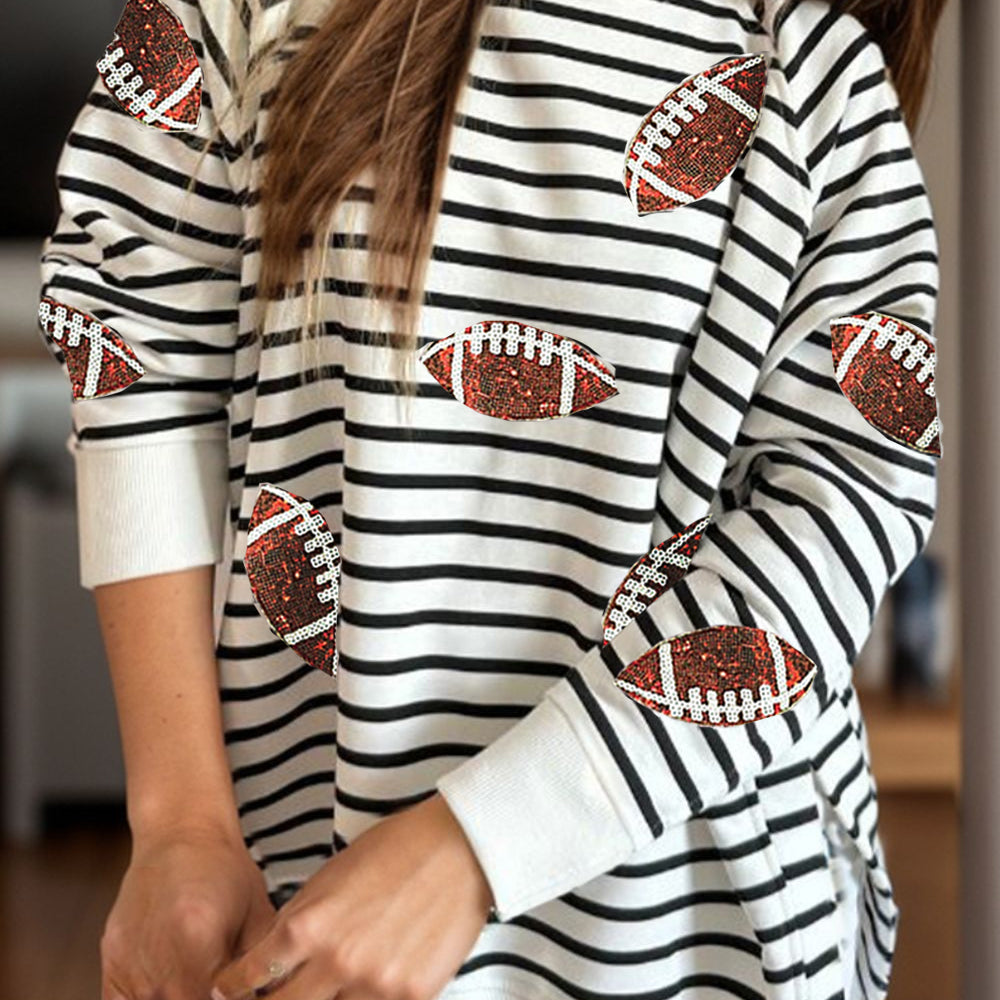 Sequin Football Striped Long Sleeve Sweatshirt