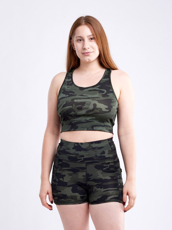 Camo High-Waisted Athletic Shorts with Side Pockets