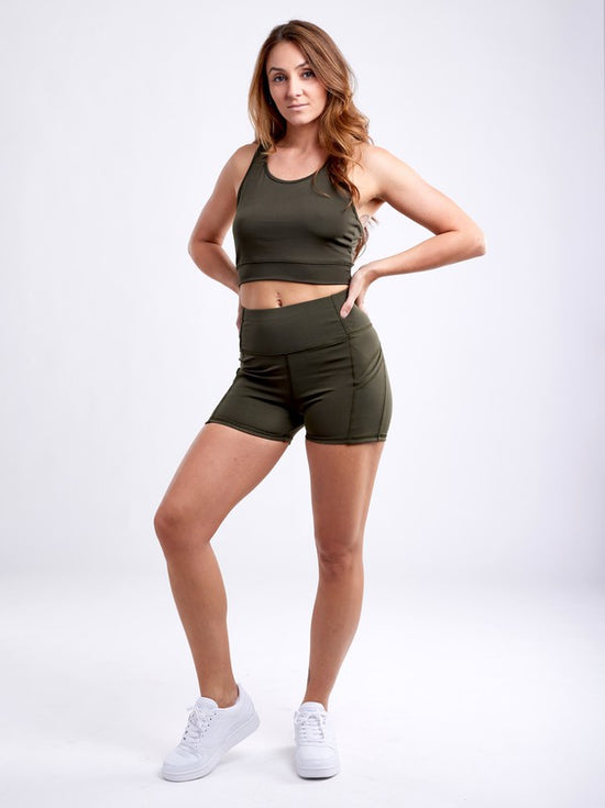 Camo High-Waisted Athletic Shorts with Side Pockets