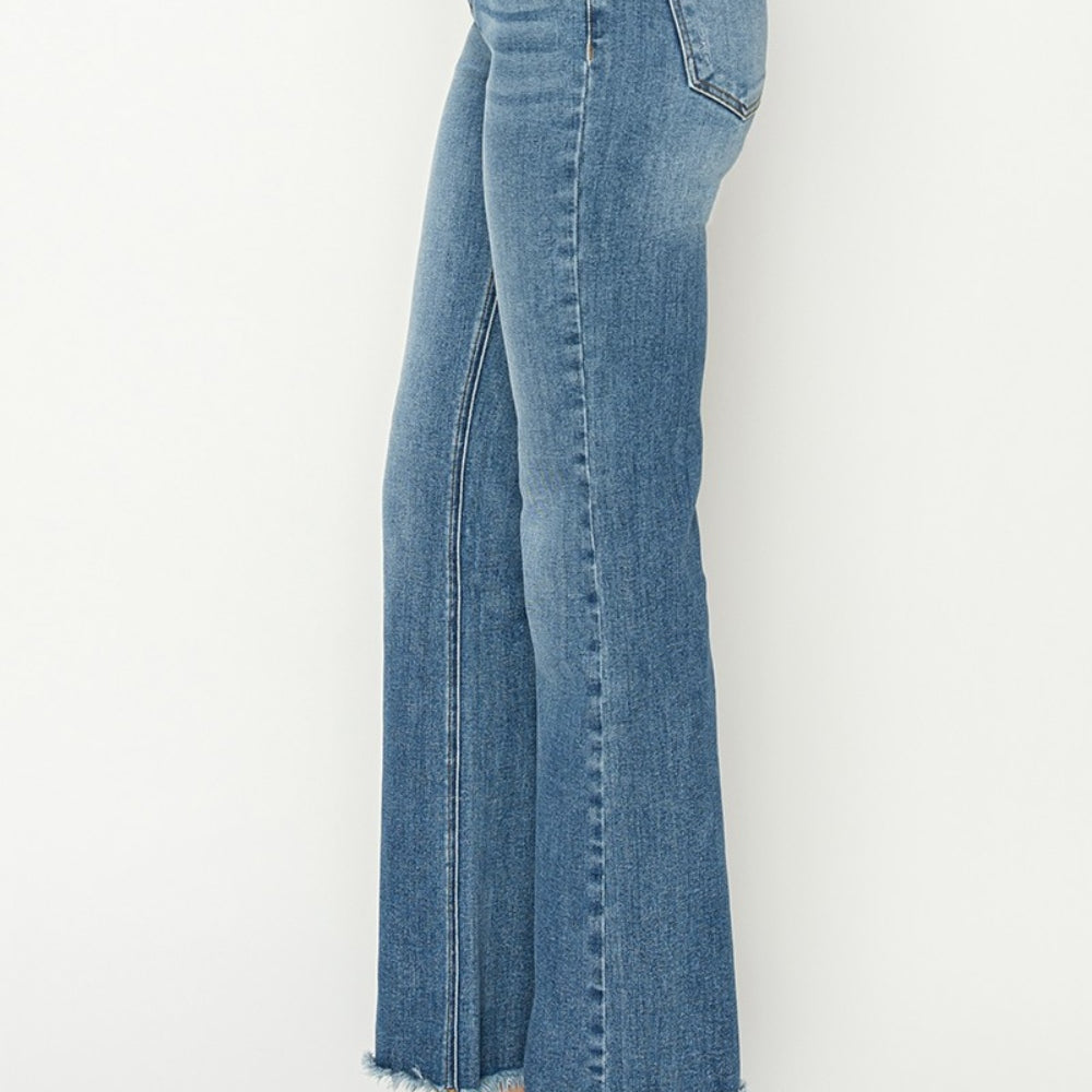 RISEN Mid-Rise Frayed Hem Bootcut Jeans