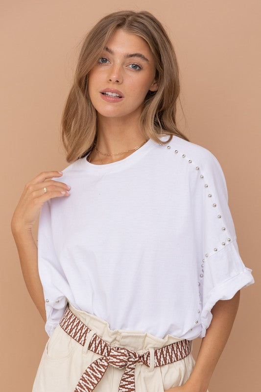 
                      
                        Studded Oversized High Low T Shirt
                      
                    