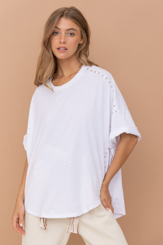 
                      
                        Studded Oversized High Low T Shirt
                      
                    