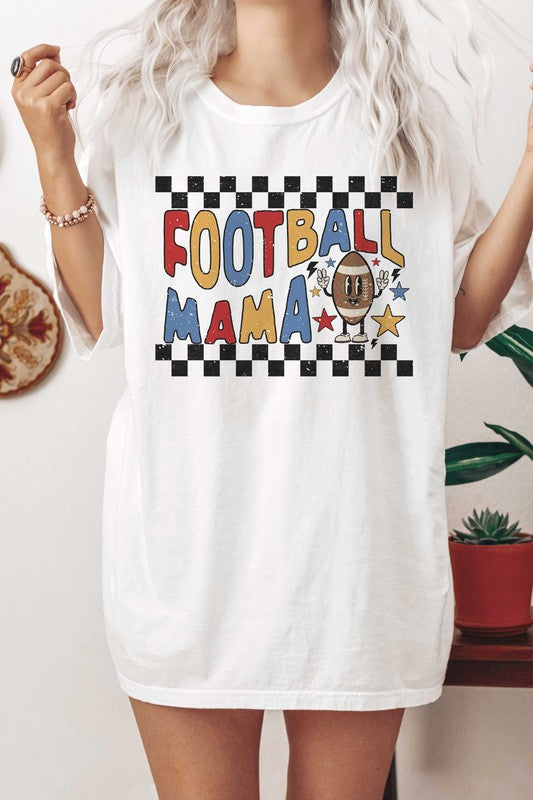 CHECKERED FOOTBALL MAMA GRAPHIC TEE