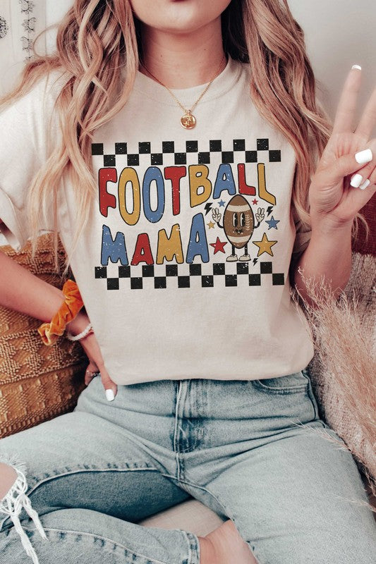 CHECKERED FOOTBALL MAMA GRAPHIC TEE