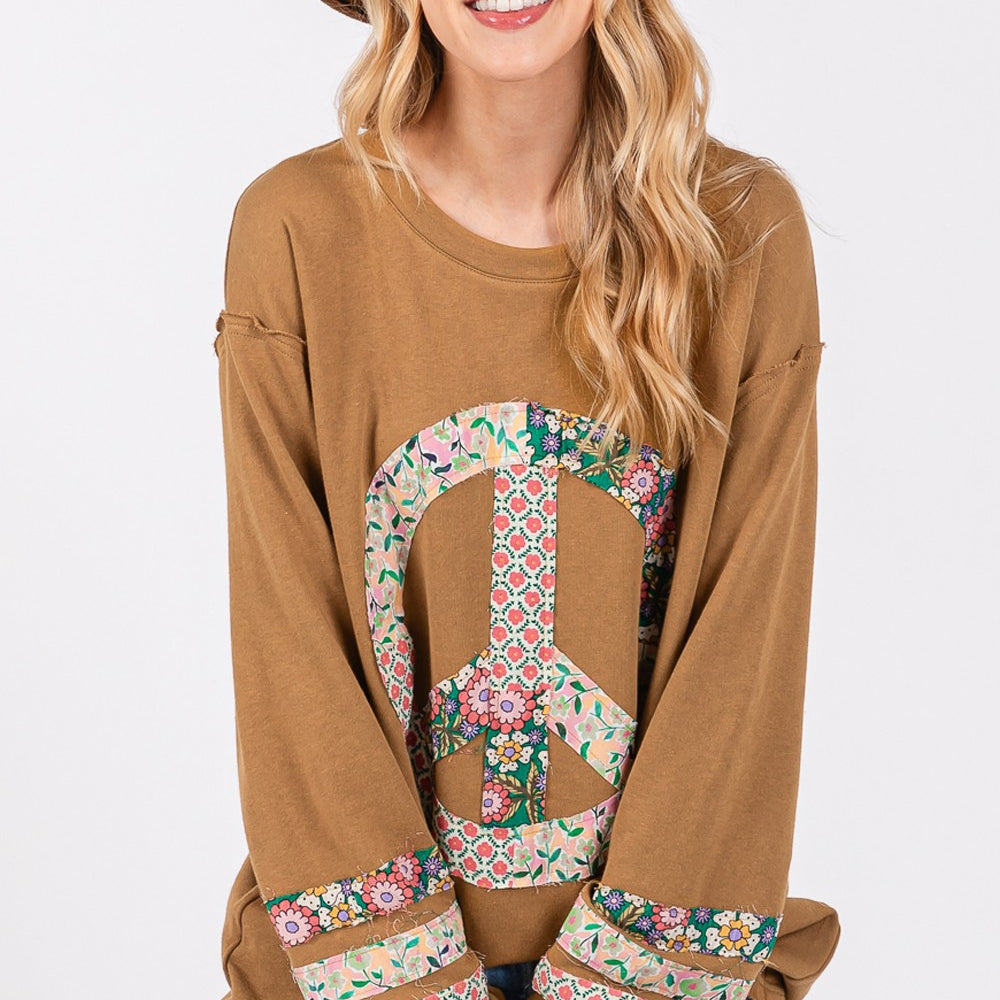 
                      
                        Peace Applique Patch Long Sleeve Top
                      
                    