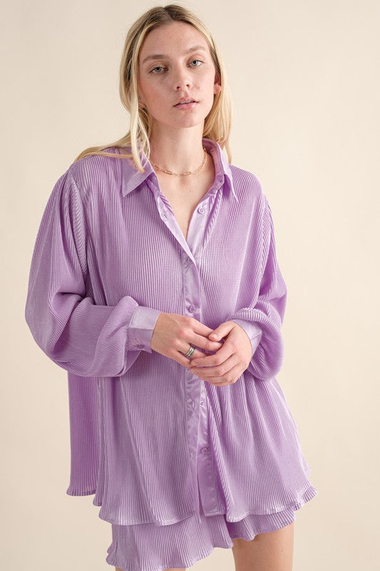 Annie Pleated Blouse Short Set