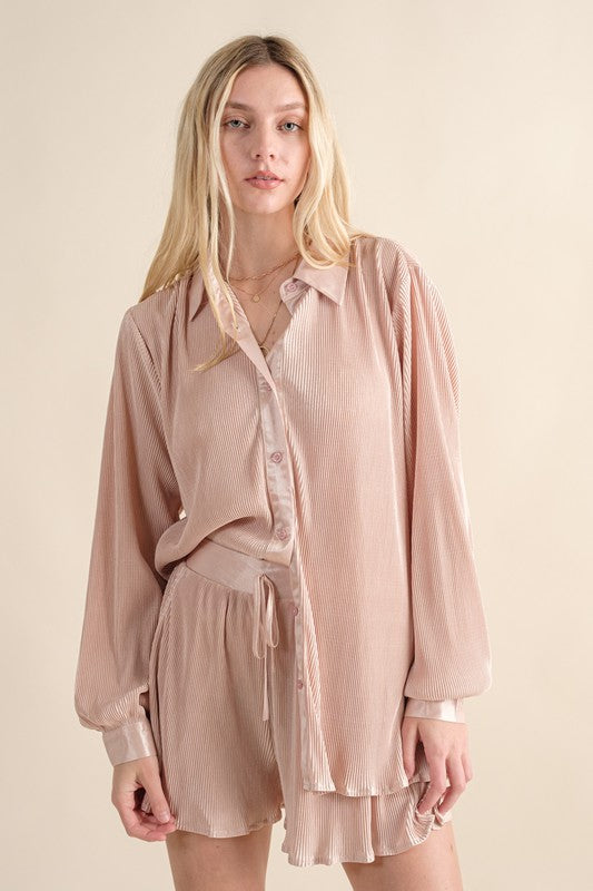 Annie Pleated Blouse Short Set