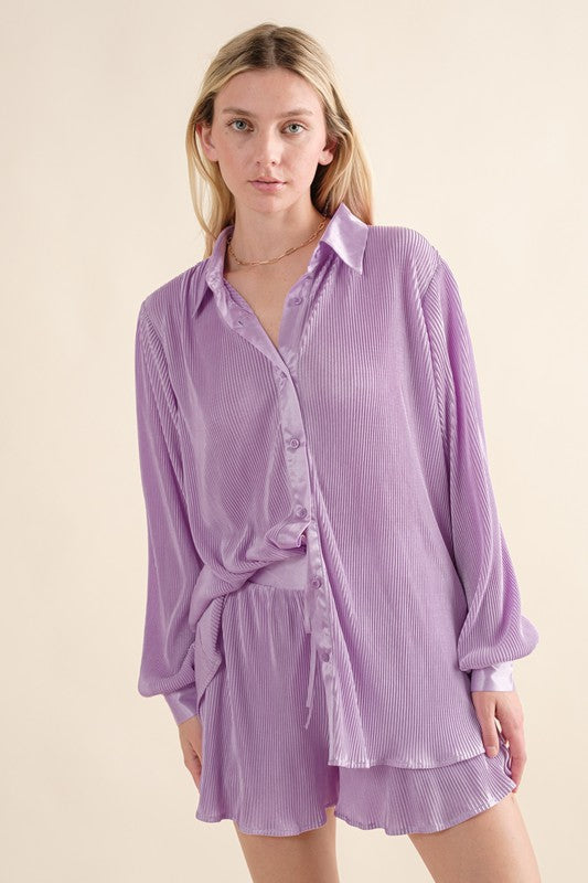 Annie Pleated Blouse Short Set