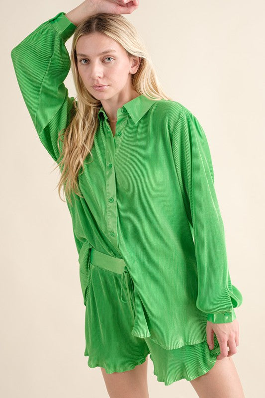 Annie Pleated Blouse Short Set
