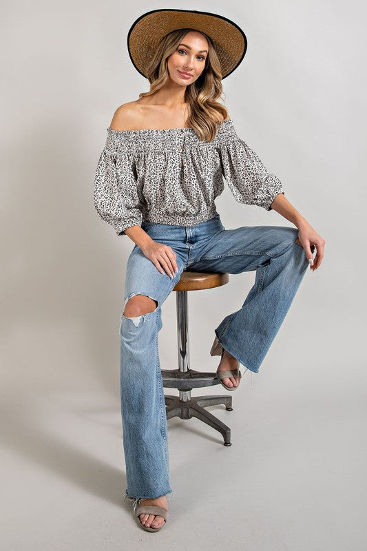 Anabell Leopard Off The Shoulder Top