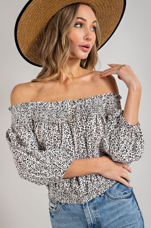 Anabell Leopard Off The Shoulder Top