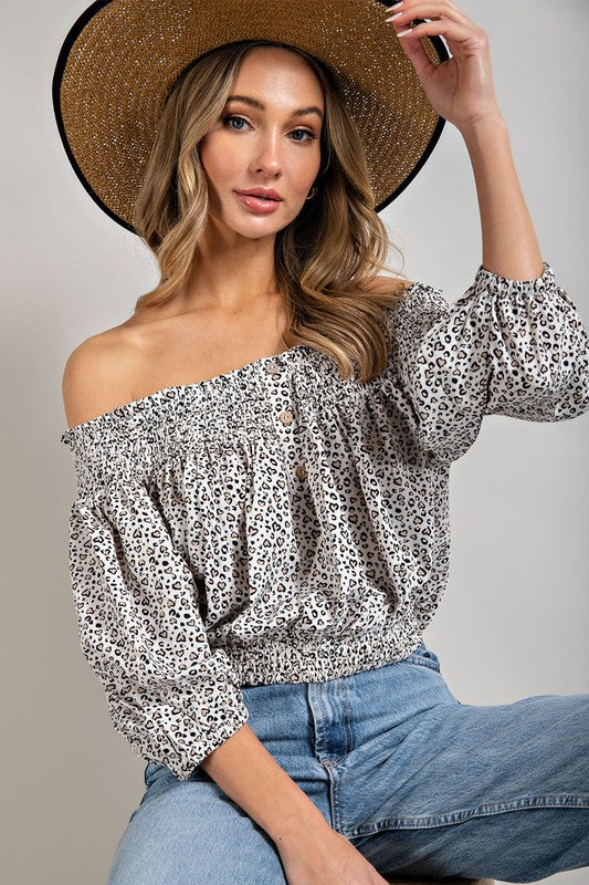 Anabell Leopard Off The Shoulder Top