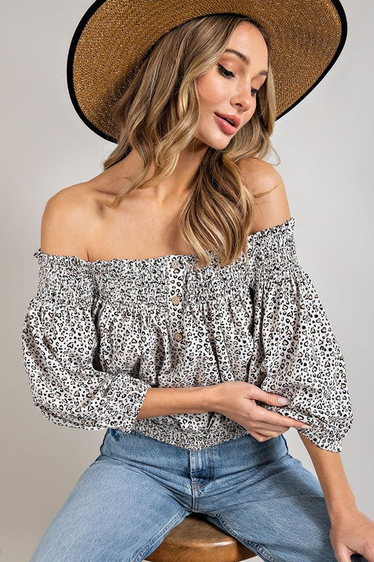 Anabell Leopard Off The Shoulder Top