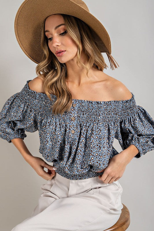 Anabell Leopard Off The Shoulder Top
