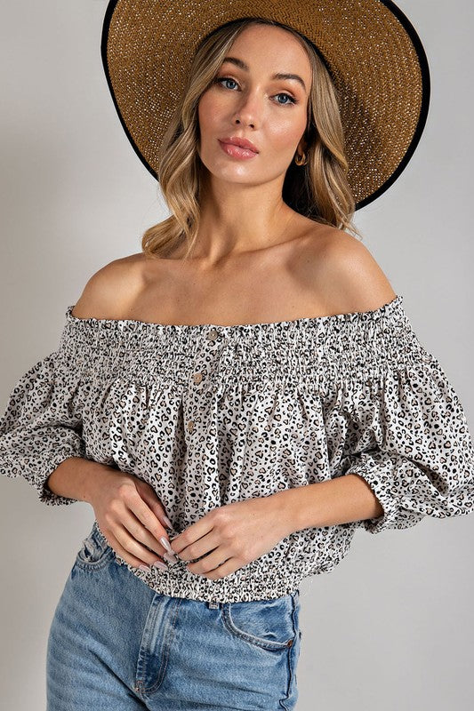 
                      
                        Anabell Leopard Off The Shoulder Top
                      
                    